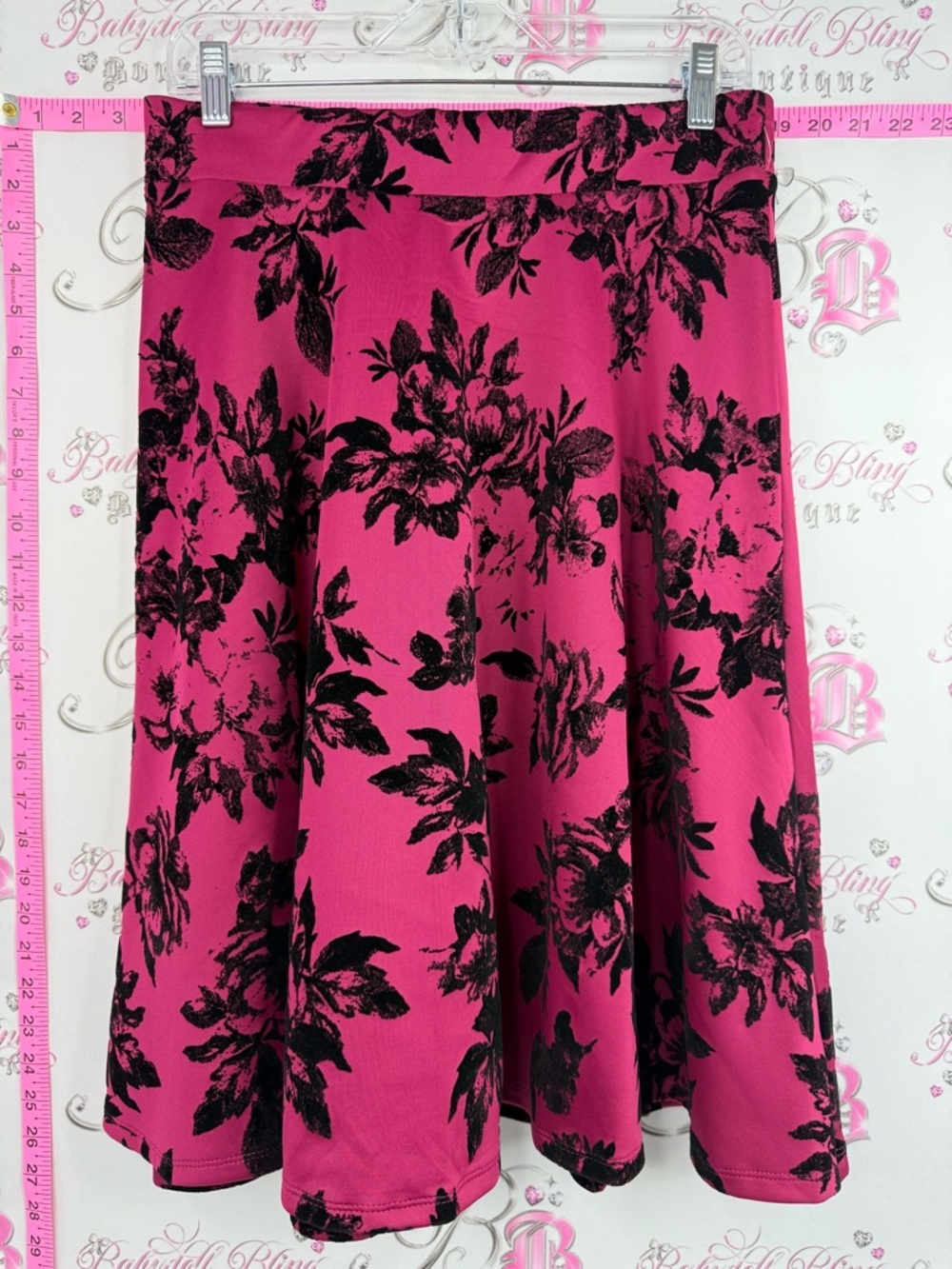 Faith and Joy Skater Skirt with Black Floral Print flowly Pink + black